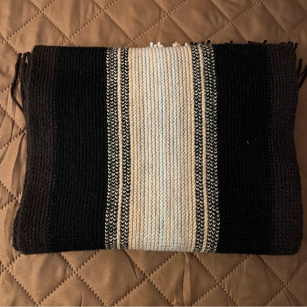 UGG neck fringed soft wool scarf. NWT. Neutral colors. Black brown and tan.